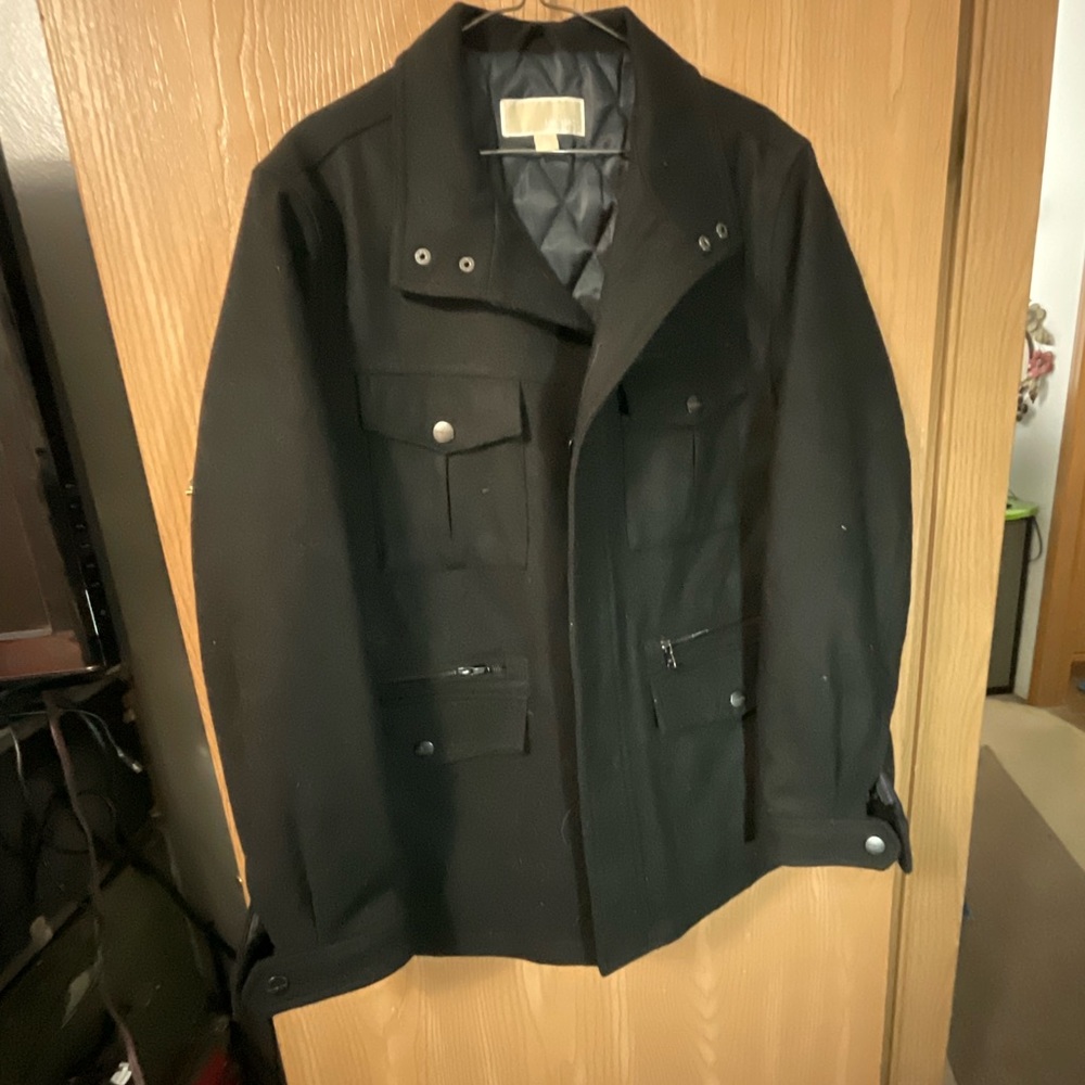 MICHAEL KORS Mens Black Wool Pea Coat Jacket Size Medium
